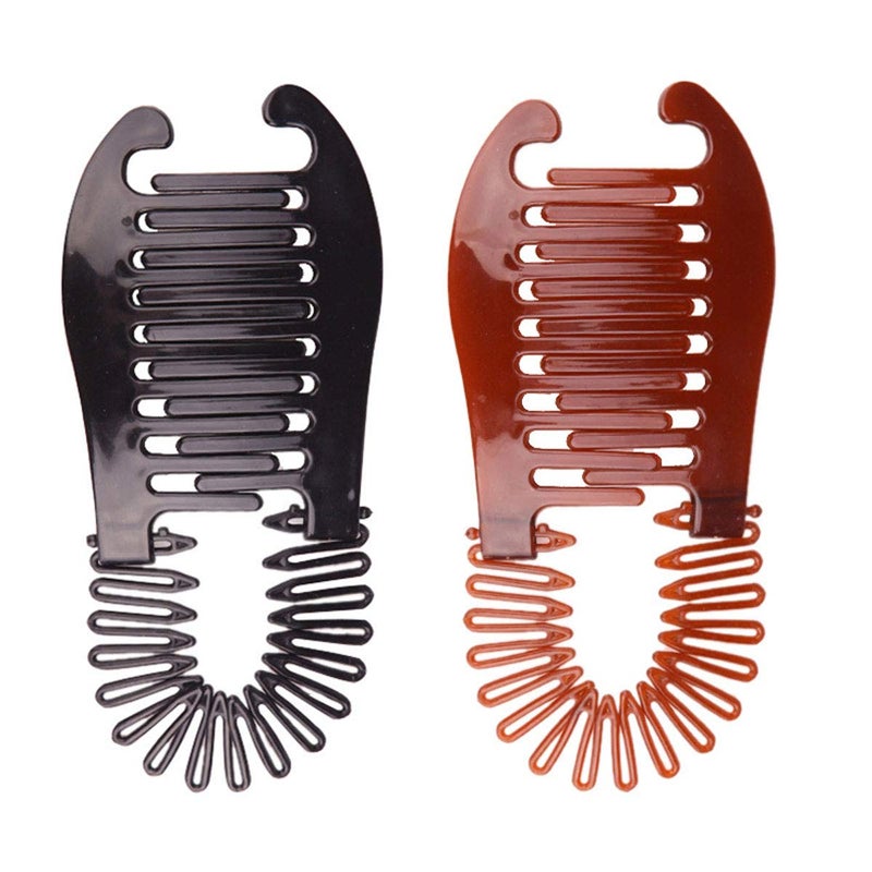 Suoirblss 2PCS Plastic Interlocking Banana Clip Clincher Interlocking Two Sides Hair Comb Elongated Ponytail Holder - Image 1